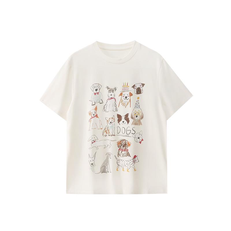 

Корейская футболка свободного кроя с круглым вырезом и мультяшным принтом для девочек - ранняя весна 2025 г. Free Size