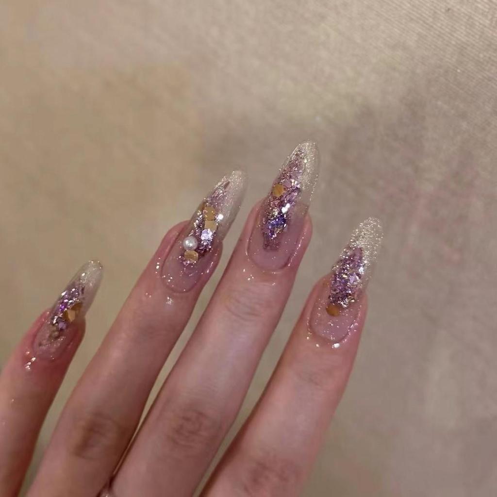 Romantic Star Purple Sparkle Burst Press-On Nails - Handmade, Versatile, Ideal for Daily Use