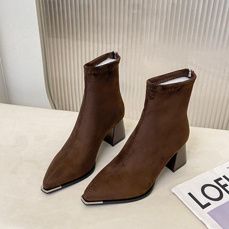 Winter Women Thick Heel Ankle Boots Fashion Pointed Toe Mordern Short Booties Street Style Party Stripper Female Shoes