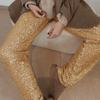 Women Pants Mid-rise Solid Color Sparkling Sequins Casual Trousers Wide Leg Stage Dance Pants