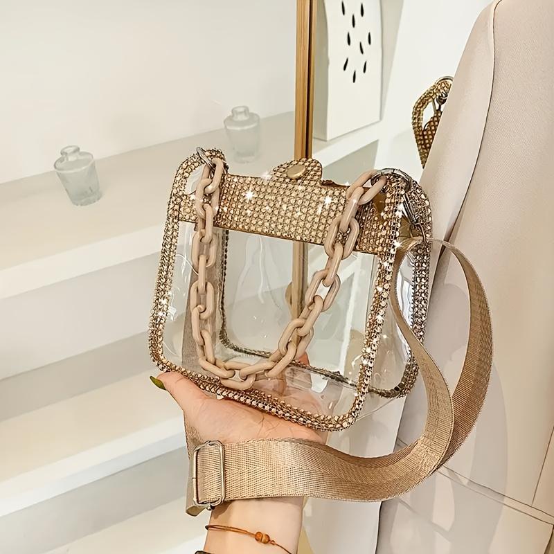 1pc Women' Sparkling Crossbody Bag Handbag Suitable for Music Festivals, Parties, Everyday Use Buckle Closure Messenger Bag