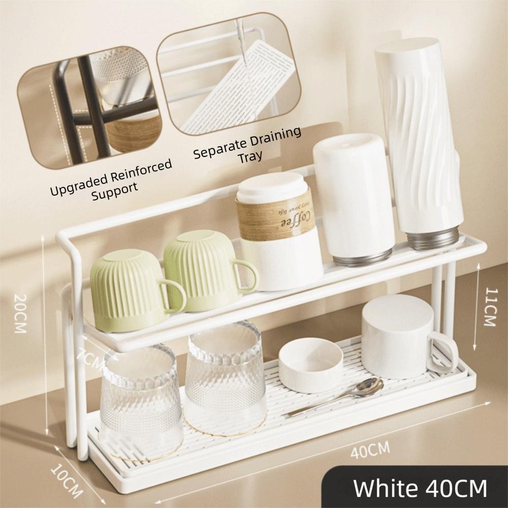 2-Tier Cup Storage Rack Space-Saving Mug Organizer Water Bottle Drying Rack  For Kitchen Countertop