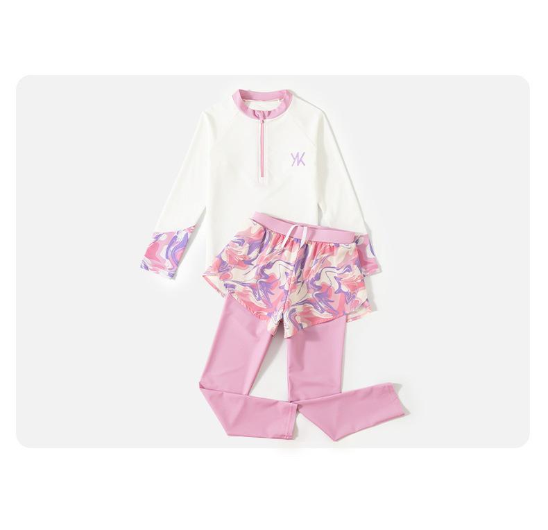 Girls' Two-Piece Long Sleeve Swimsuit Set - Quick Dry, Sun Protection (2025 New Style)