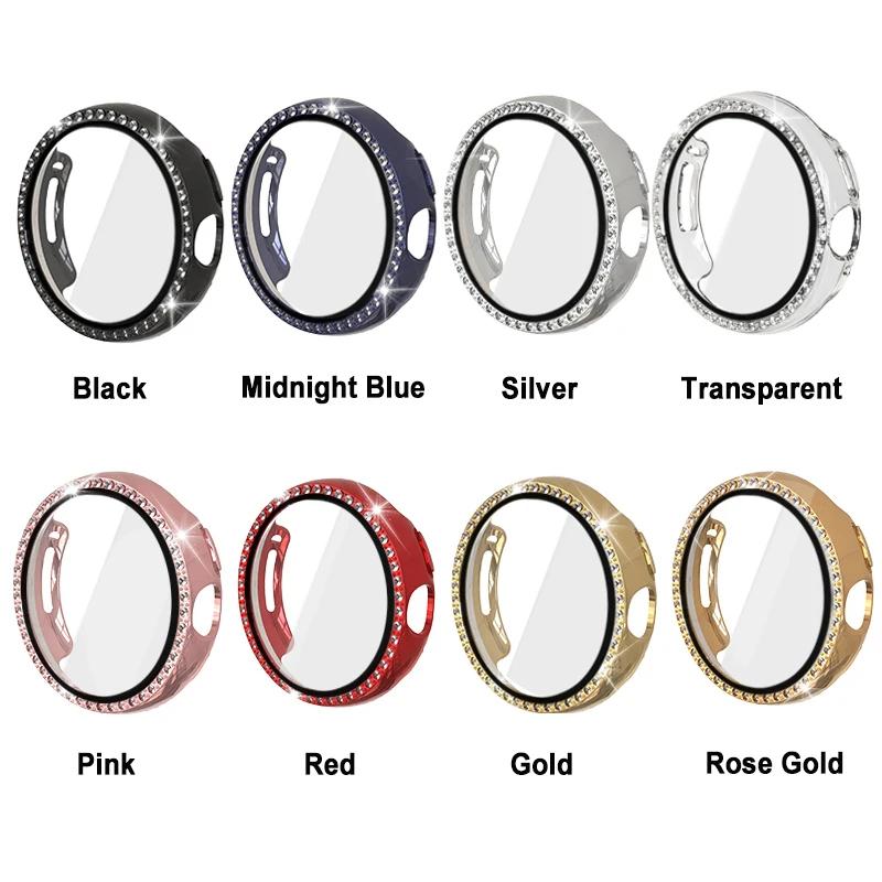 Diamond Case with Temepred Glass for Google Pixel Watch PC Bumper Screen Protector Women Full Bling Cover for Google Pixel Watch Accessories