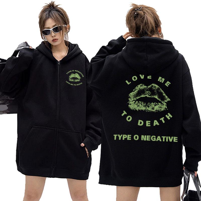 Rock Band Type O Negative 1996 Love Me To Death Zipper Hoodie Men Women Vintage Metal Gothic Zip Up Jacket Male Oversize Hoodies