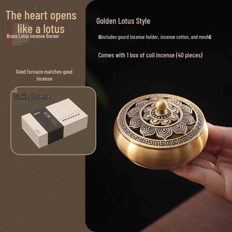 Pure Copper Incense Burner: Indoor Household Use for Agarwood & Sandalwood Fumigation, Includes Tray and Incense Seal.