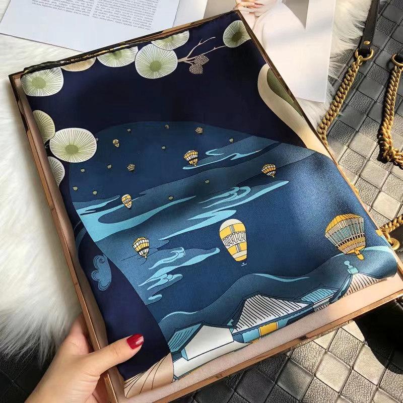 [Bysifa] New 100% Pure Silk Square Scarf Hijab Fashion Blue Green Women Scarves Shawl Fall Winter Luxury  Neck Scarf Cape