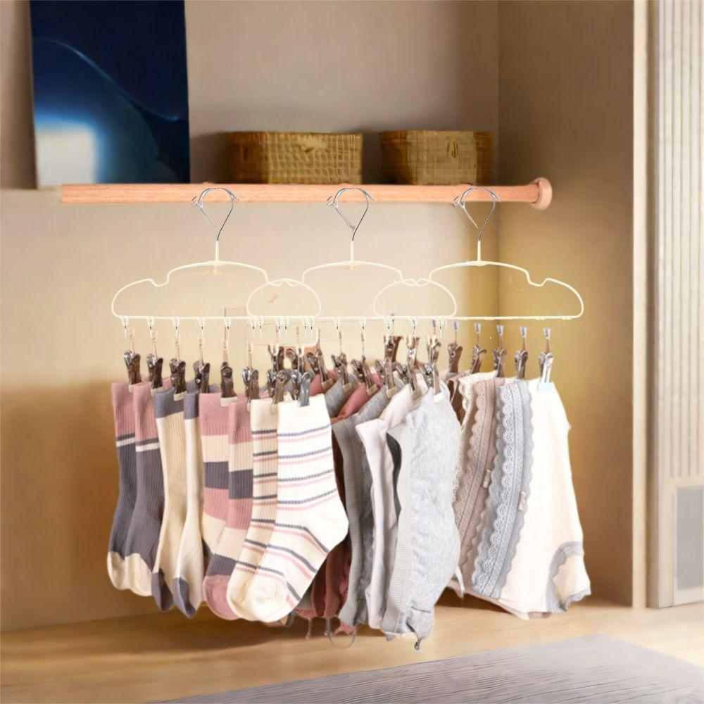 5Pcs Non-slip Clothes Hanger with 8 Clips Windproof Sock Hangers Clothes Drying Rack  Closet Storage