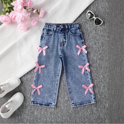 Modische Casual Teenage Casual Jeans für Mädchen mit Schleifenverzierungen und weiten Hosen