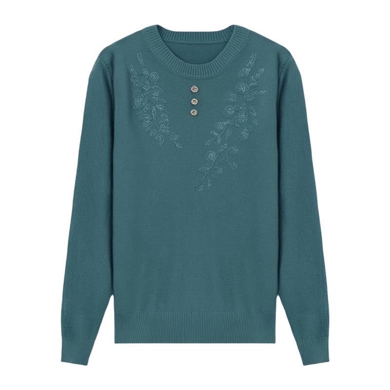 Women's Loose-Fit Knitted Sweater for Middle-Aged & Elderly: Free Size, Long-Sleeved T-Shirt, Spring/Autumn.