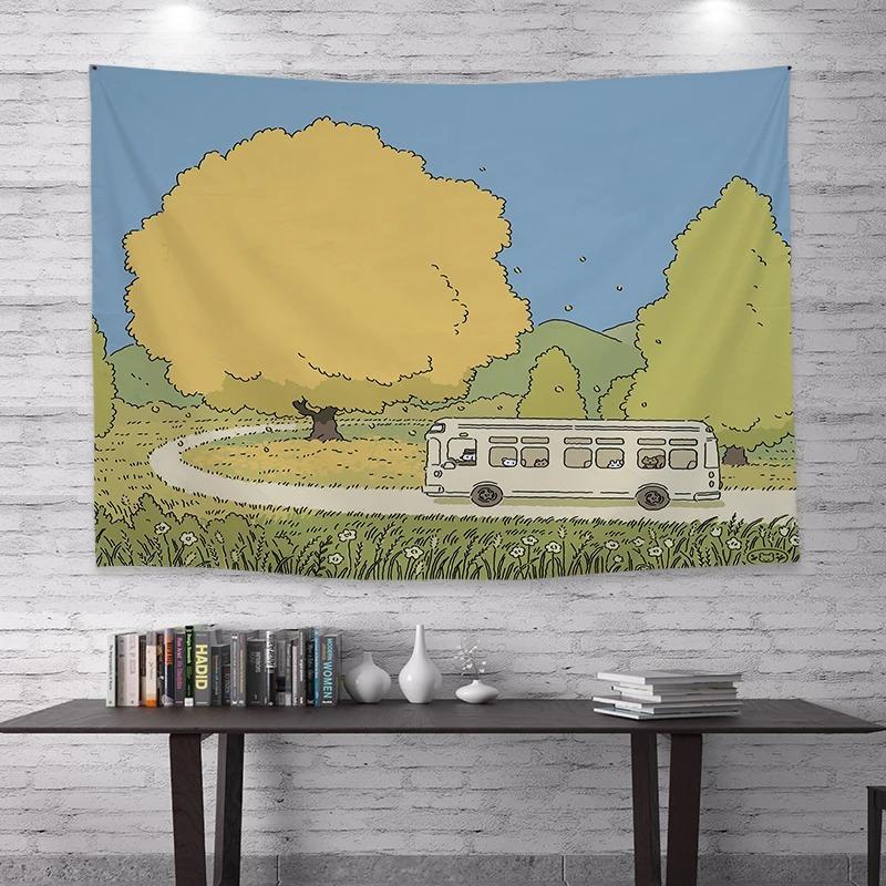 

Мультяшная иллюстрация с изображением кота, подвесная ткань, украшение на стену для дома, гобелен для спальни, гостиной, гобелен 100x75cm