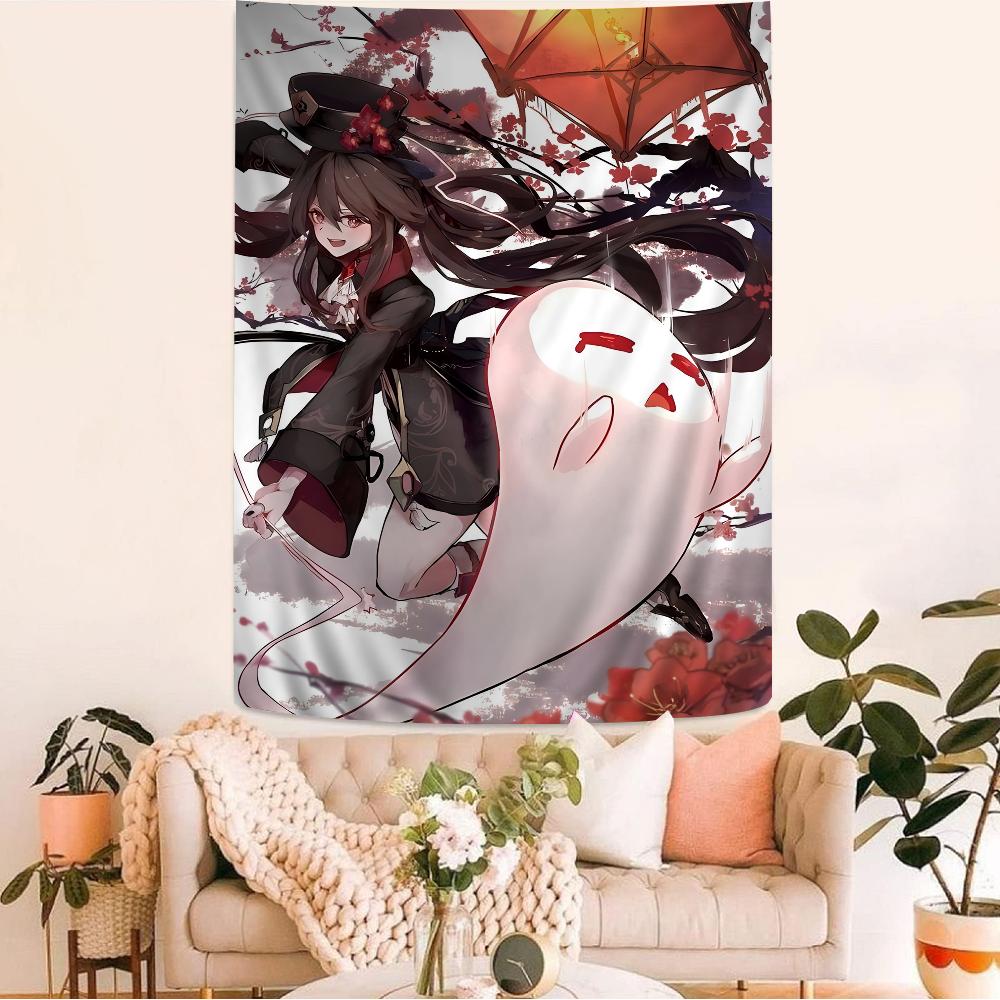 Genshin Impact Hu Tao Cartone Animato Anime Arazzo Pezzo d'Arte Creativo Ideale Teli da Appendere al Muro per Ravvivare la Stanza Decorazione per la Casa