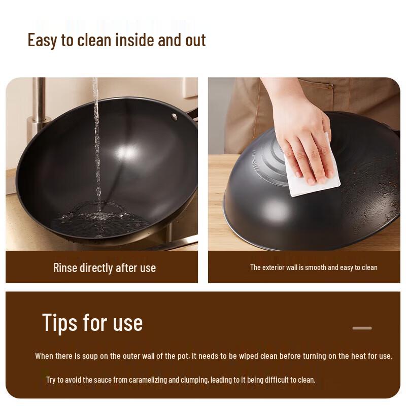 Chui Da Huang 32cm Pre-seasoned Wrought Iron Non-stick Wok