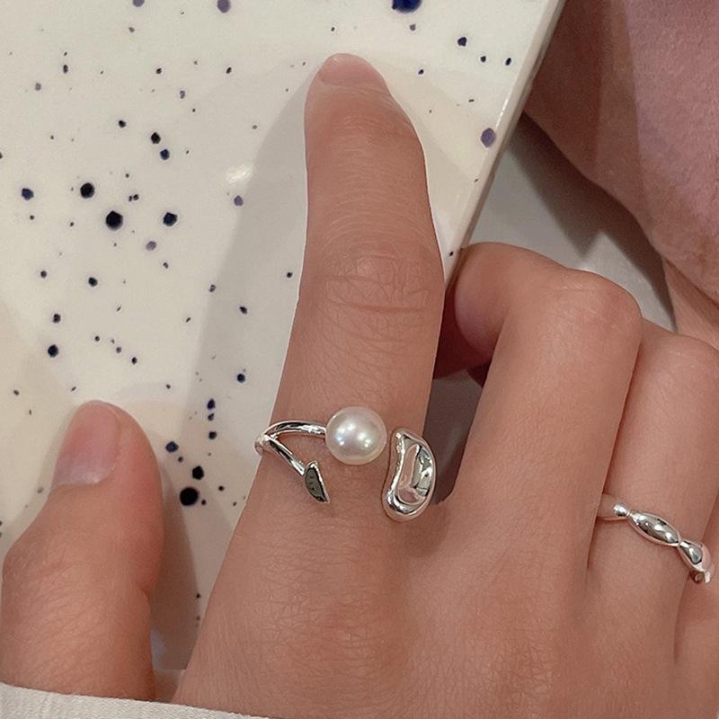 Fashionable Open Copper Ring With Irregular Pearl For Women In Trendy Summer Style