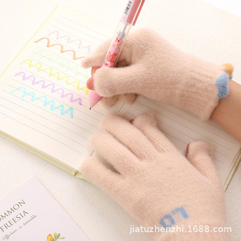 Winter warm cute women winter plush gloves cold-proof plush thickened cycling knitted gloves