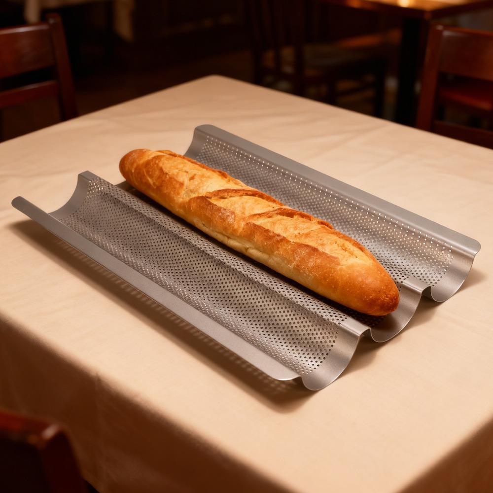 2PCS Nonstick Baguette Baking Pan Three Channel Bread Baking Tray Commercial Bakery