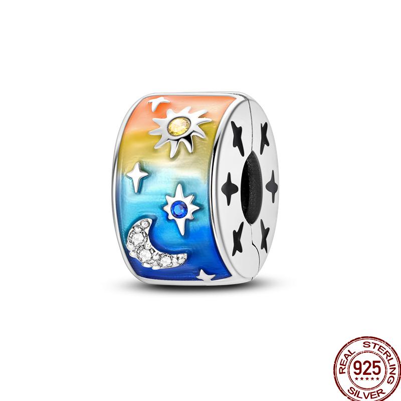 Colorful Zircon Copper Round Bead Silve Shiny Zircon Beads Suitable Fit Pan Original Bracelet Diy Jewelry Gift