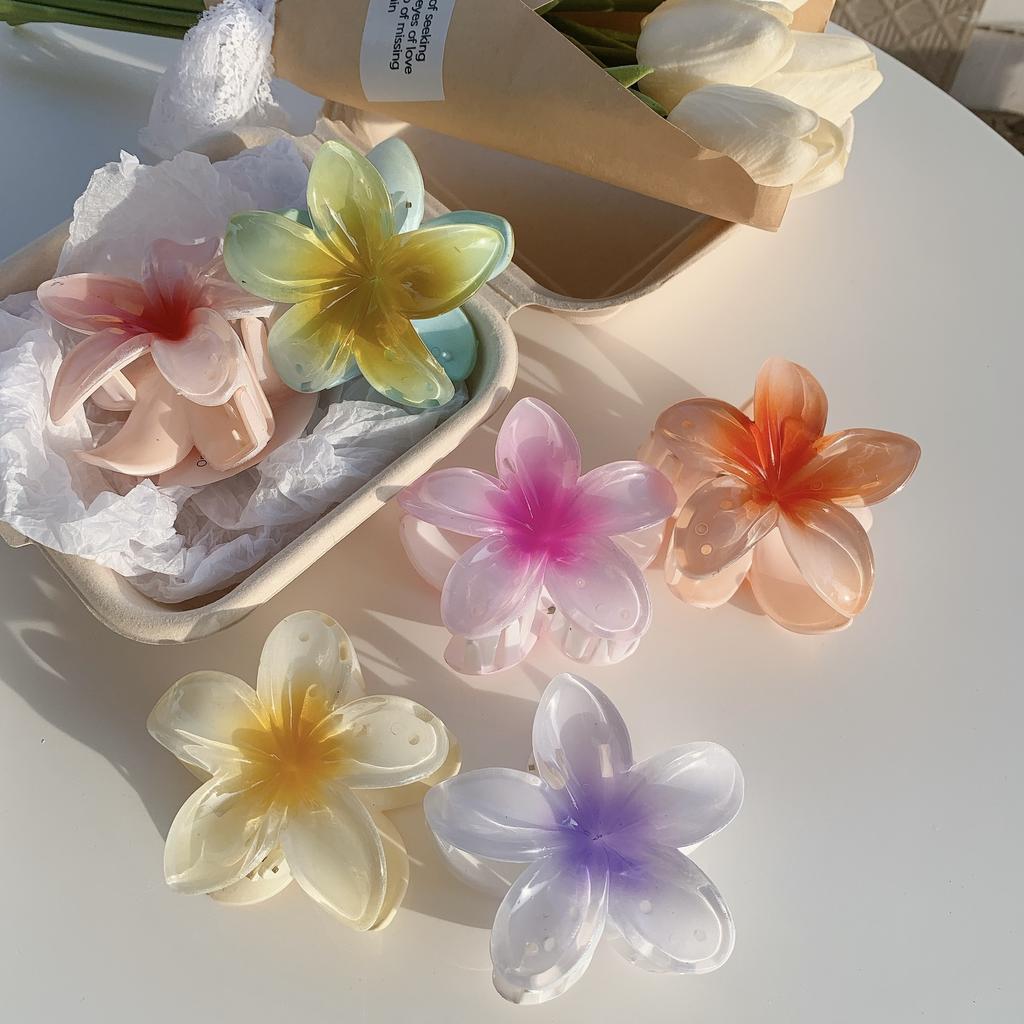 1/2Pcs Gradient Colored Flower Acrylic Hair Claws Clip Women Girls Sweet Hairpins Beach Hawaiian Style Hair Accessories