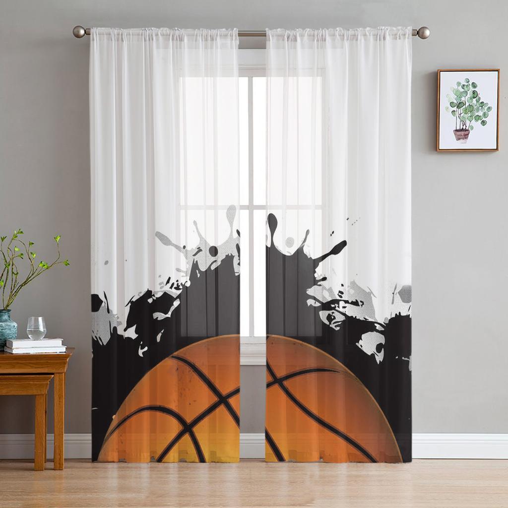 Basketballspieler Ball Tüll Transparente Vorhänge für Wohnzimmer das Zimmer Schlafzimmer Küchendekoration Voile Organza Vorhänge