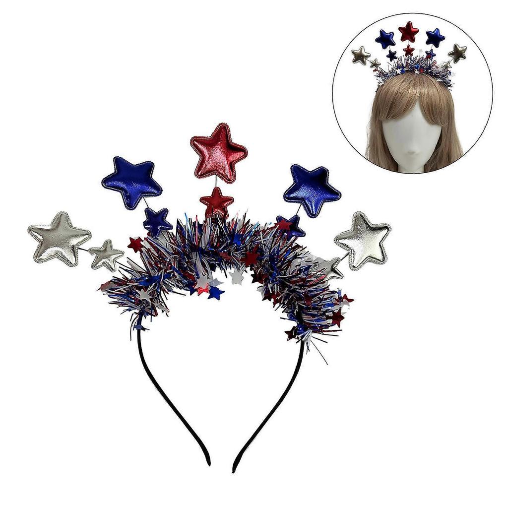 2024 Independence Gathering Star Headband Glittering Five Pointed Star Hairhoop Party Props  Festival Costume Hairband  Blue