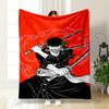 A Samurai-like Figure with Swords, Dynamic Flames, and a Vibrant Red Background. for All Seasons Blanket Lunch Break Throw Gift