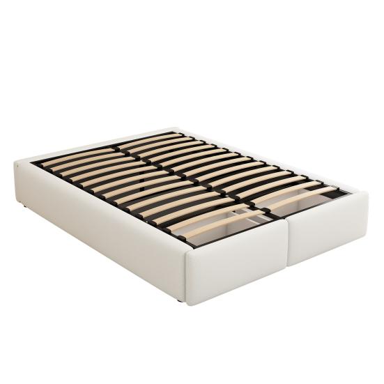 Double Bed 140x200cm Upholstered Bed Platform Without Headboard with Hydraulic Storage And 2 Drawers White
