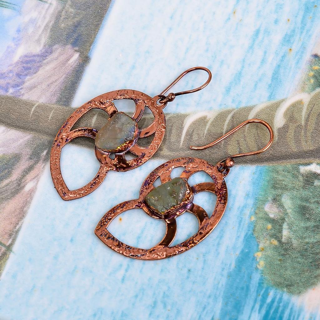 Friendship Day Sale Labradorite Stone Copper Dangling Electroformed New Earrings V-109