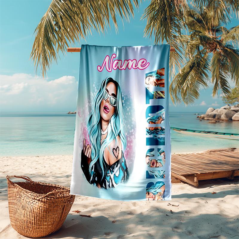 Personalized Customized Proof Beach Towel with Singer Karol G Pattern - Soft, Absorbent,quick-drying,perfect Swimming,camping&bathing