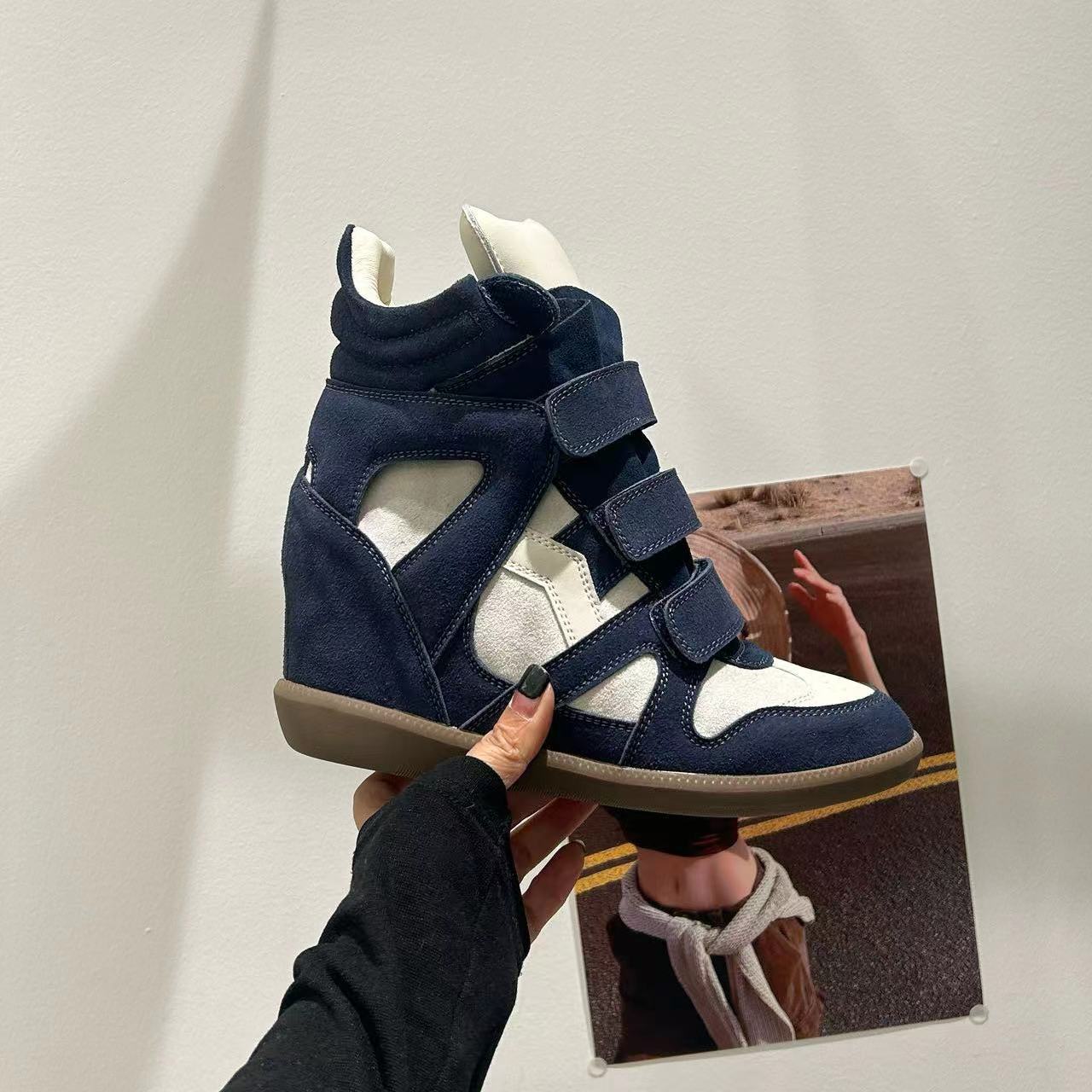 Spring Thick-soled Inner-height Velcro Casual Shoes