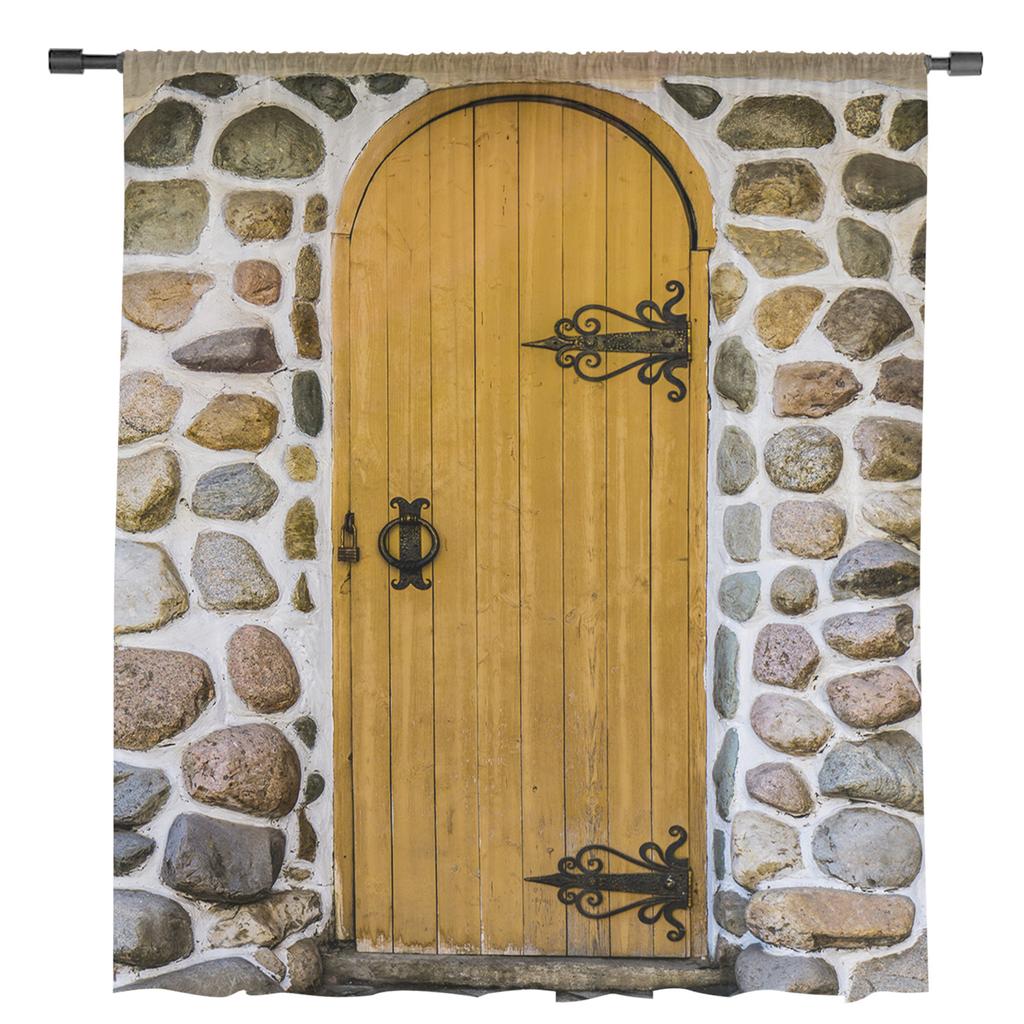 Stone Wall Wooden Door Chiffon Sheer Curtains for Living Room Bedroom Home Decoration Window Voile Tulle Curtain Drapes