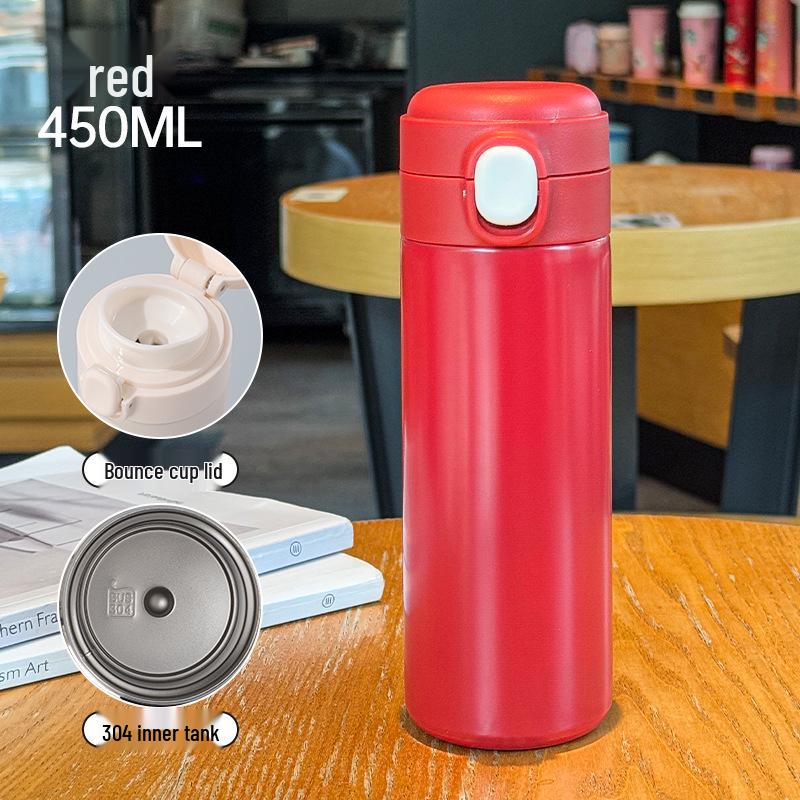 Cute Stainless Steel Vacuum Thermos with Flip-top Lid and Mini Straw - Customizable Student Gift