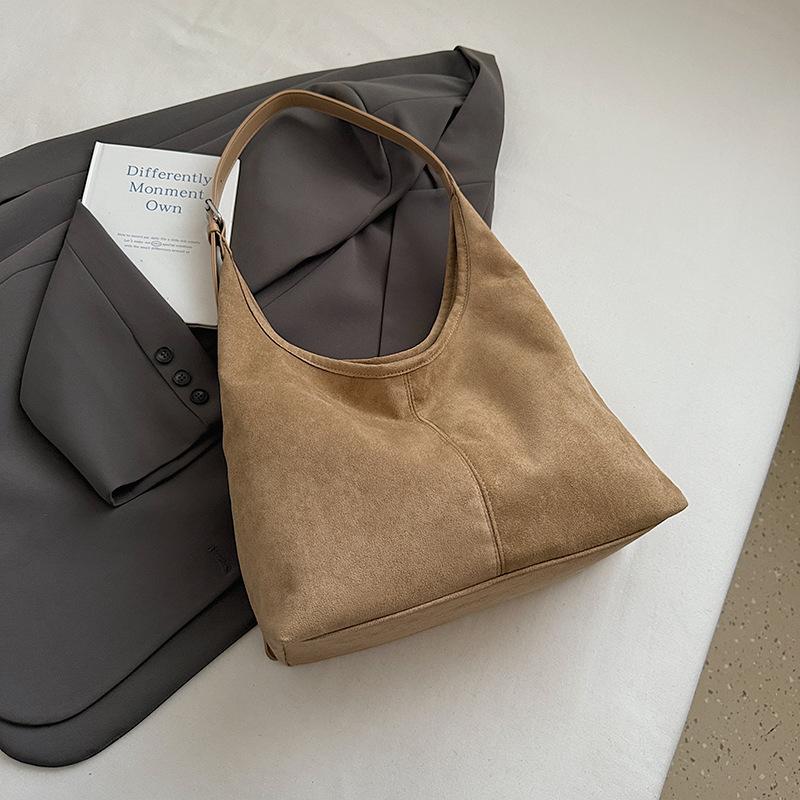 Laid-back Style Large-capacity Suede Bag, Simple Single-shoulder Underarm Bag, Retro Commuter Tote Bag