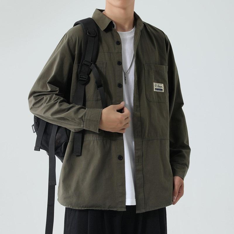 Spring and Autumn New Men's Casual Loose Cotton Long Sleeve Shirt