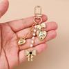 Fashion Pearl Bowknot Keychain Women Girls Love Heart Key Ring Pendants for Handbag Decor DIY Handmade Jewelry Gifts