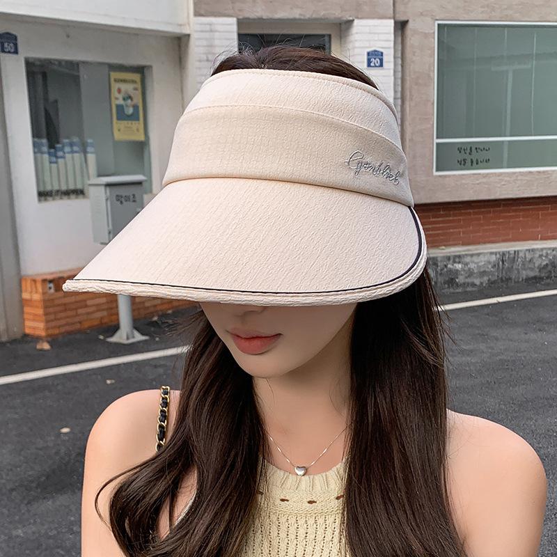 Spring and summer empty top sunscreen hat female embroidery letter curled edge fashion versatile tide outdoor cycling face cover sun hat
