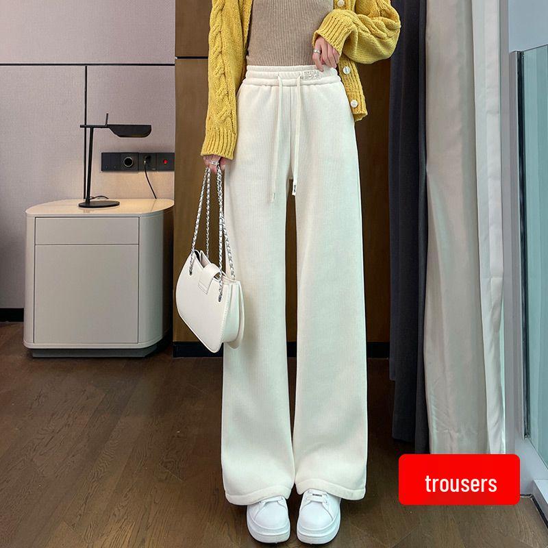 European Cotton Velvet Wide-Leg Pants for Women - Thickened, Loose Fit, Straight-Leg, Small Size, Casual, Perfect for Autumn and Winter