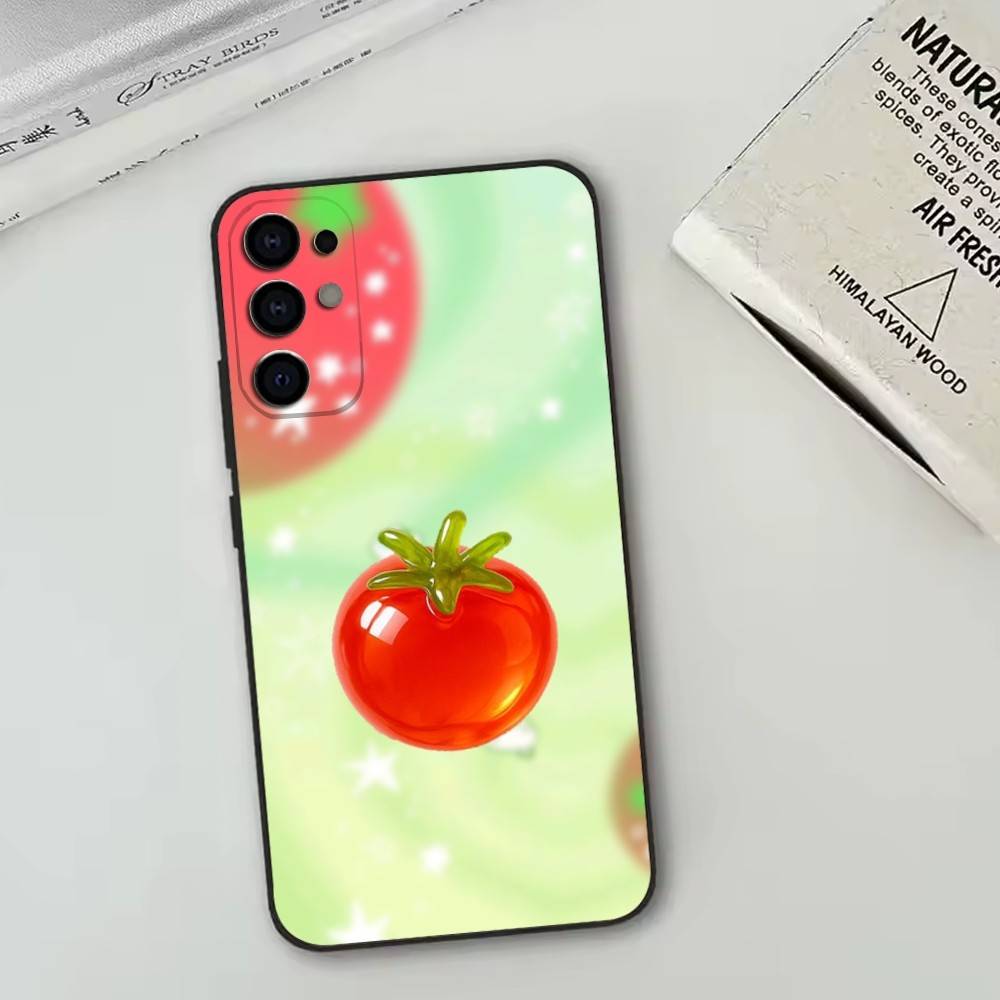 Tomato Cartoon Cute Creative Phone Case For Samsung S25,S24,S21,S22,S23,S30,Ultra,S20,Plus,Fe,Soft Silicone Black Cover