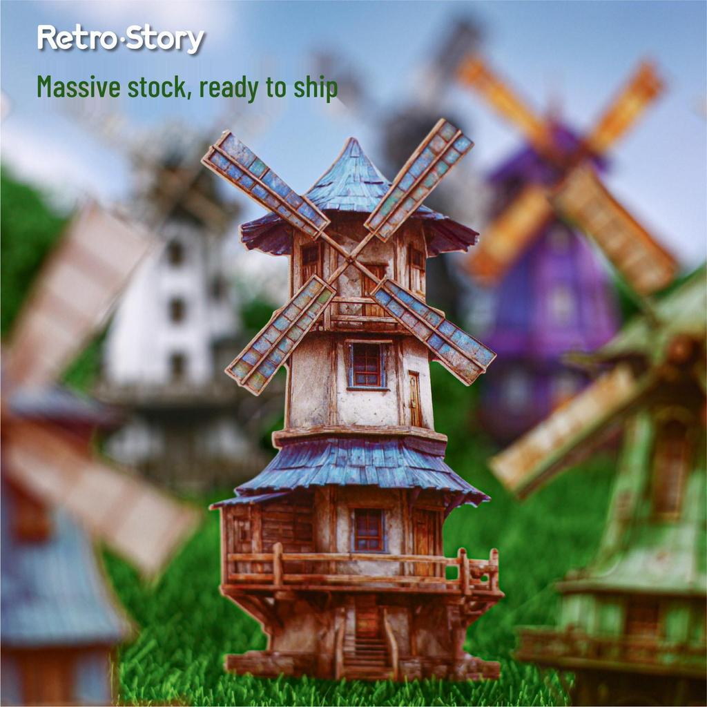 Retro Windmill Sticker Set - Pastoral Journal Decor, 6 Styles