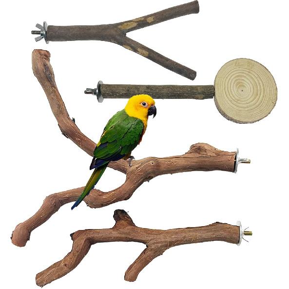 Allazone 4-Piece Bird Perch - Natural Grapevine Stick Swing Chewing Toys for Parrot Cages, Cockatiels, Parakeets, Finches