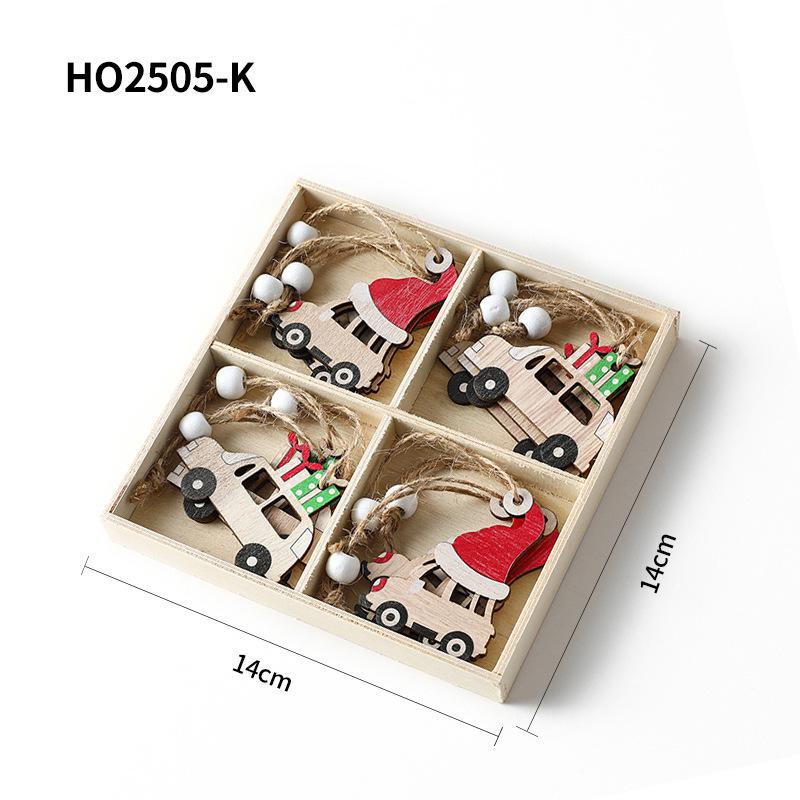 Christmas Four-Grid Faceless Old Man Wooden Ornament Gift Box with Small Pendants