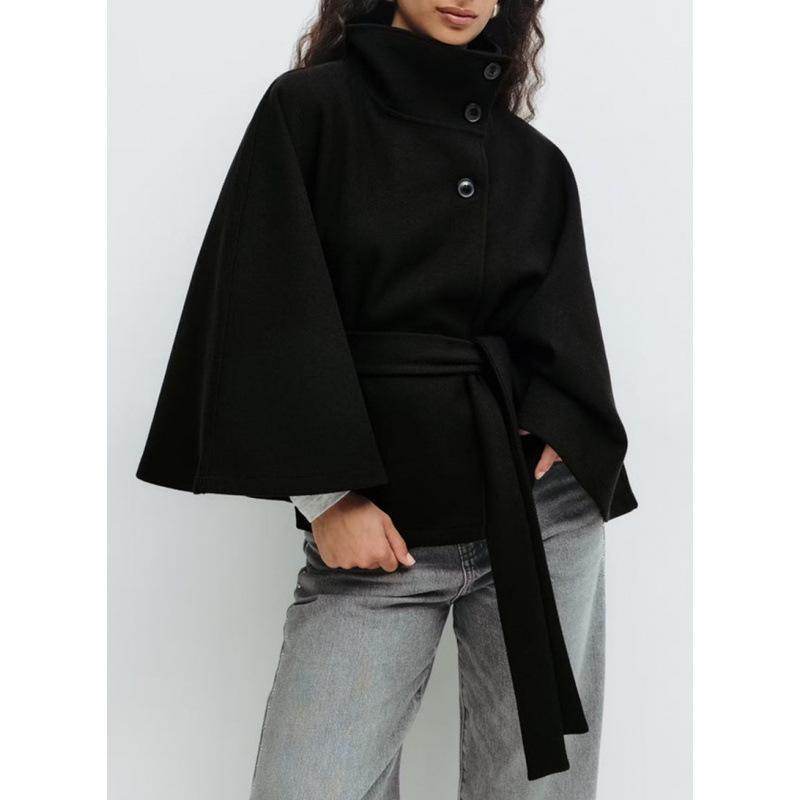Women's Autumn/Winter Stand-Up Collar Cloak with Button Waist Belt