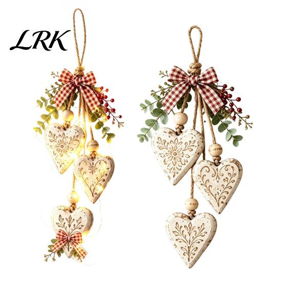 Fall Harvest Home Decorations Heart-Shaped Wooden Decorative Hanging Ornaments with LED Light, Rustic Farmhouse Heart Wall Pendant Boho Bedroom