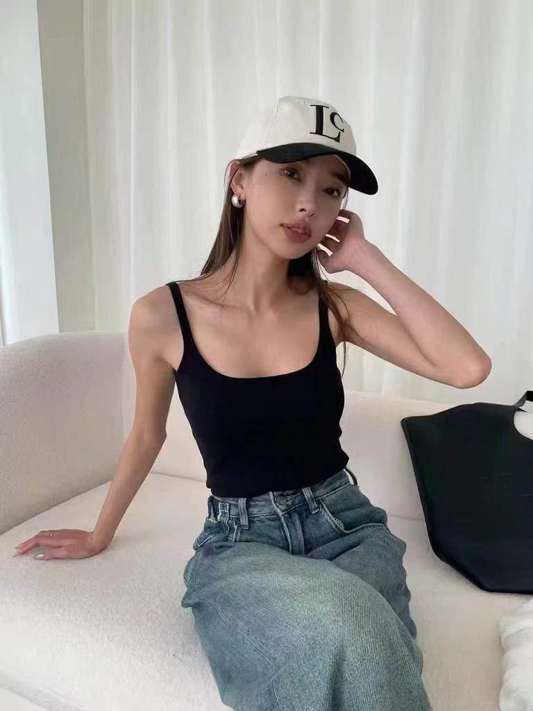 Women's Brushed Square Collar Thin Velvet Fixed Cup Camisole Vest - Autumn/Winter Trendy Layering Top