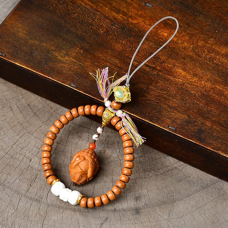 Tibetan Handmade Olive Pit Pendant Key Chain & Mobile Phone Charm