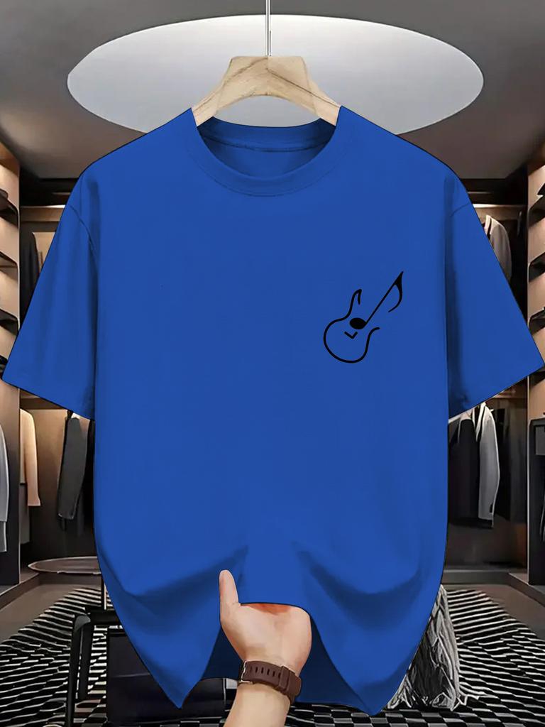 Unisexs Round Neck Tee Tiny Guitar Note Minimal Chest Print Soft Cotton Simple Music Lover Daily Outdoor Short Sleeve Casual Top