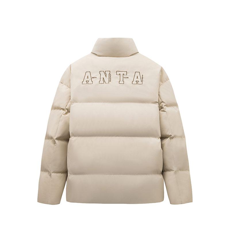 Anta Life Series Solid Color Stand Collar Zipper Long Sleeve Down Jacket Unisex Outerwear Light-Smoke-Gray 952348906-3