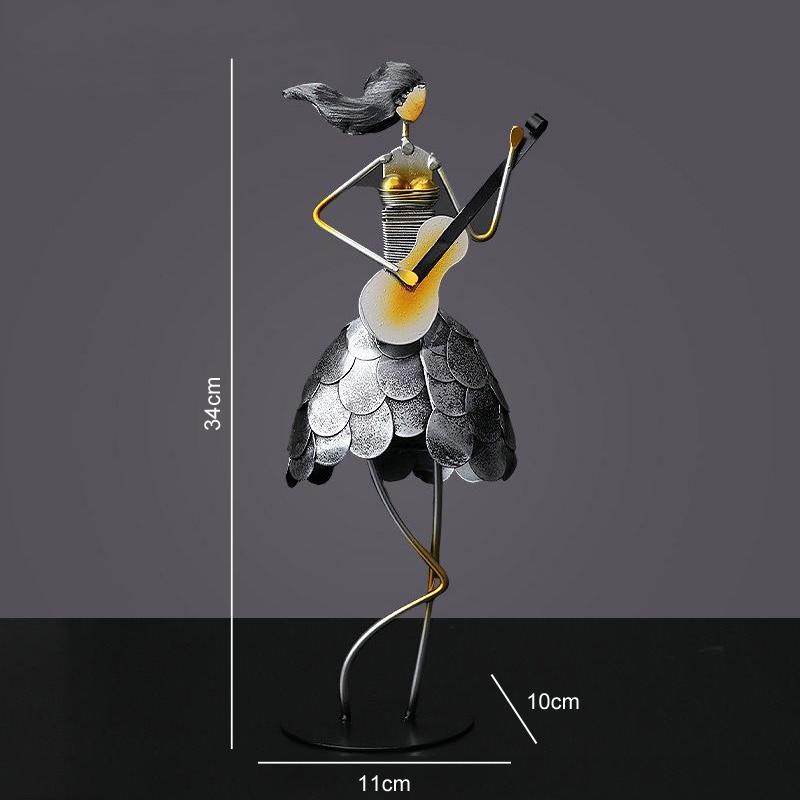 Wrought Iron Musician Figurines Handicrafts Home Study Room Desktop Sculpture Decoration Cafe Bar Club Table Statue Accessories