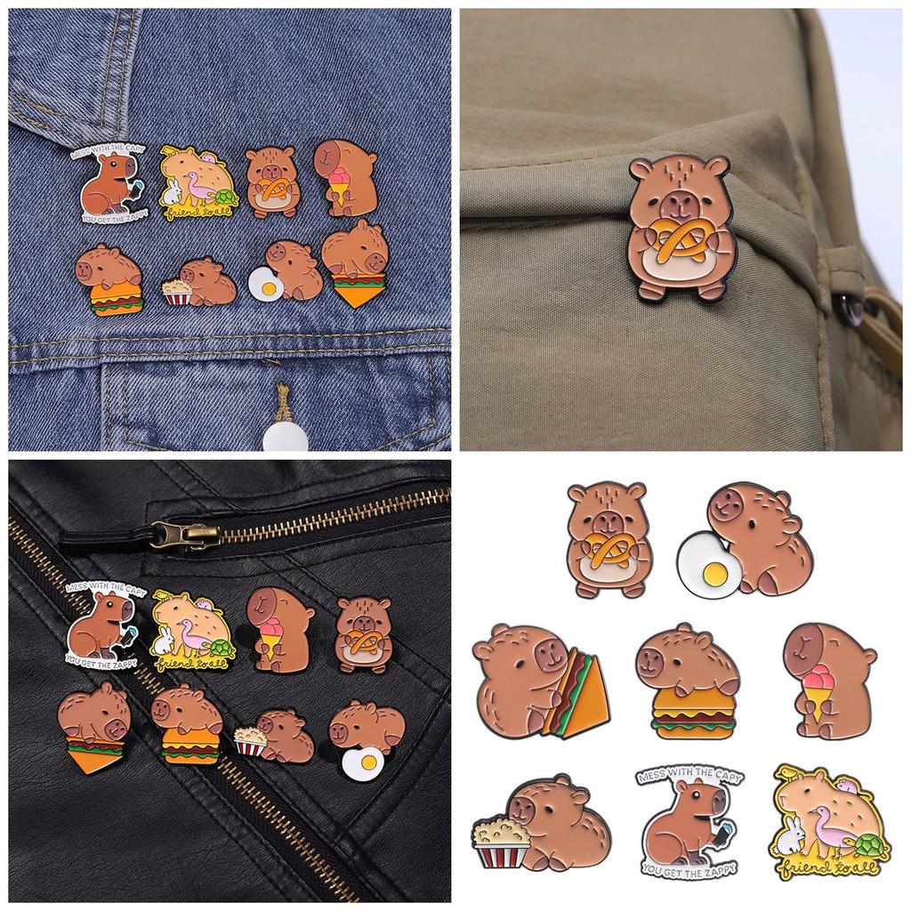 8 Stück Capybara Anstecknadeln Tierabzeichen für Rucksack- oder Kleiderdekoration Handgefertigter Statement-Schmuck für Frauen