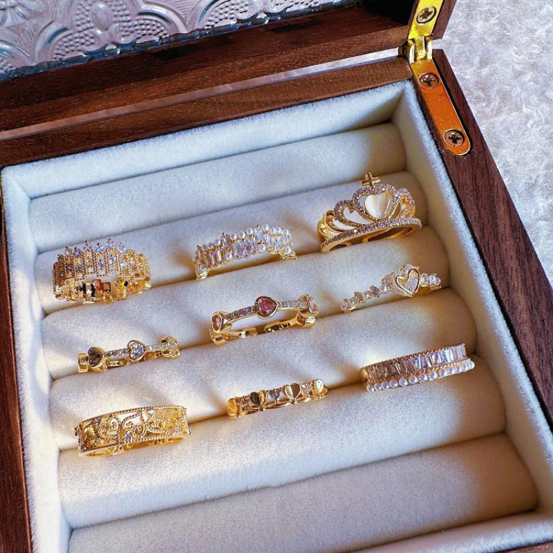 Stunning Heart Shaped Zirconia Stackable Pearl Ring For Women In Chic Copper Design