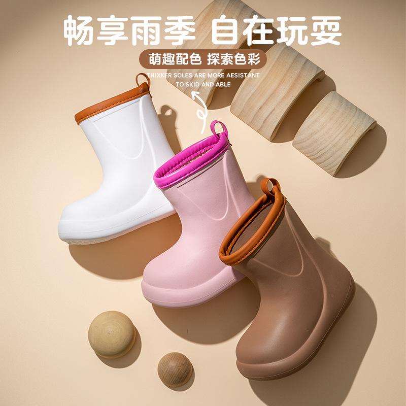 Solid Color Children's Rain Boots Outer Wear Thick-soled Medium Tube Non-slip Waterproof Simple Rain Shoes Outdoor Four-season Rubber Shoes